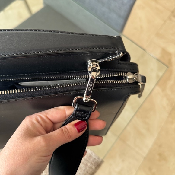 FENDI  Vitello Baltico Dolce DotCom Satchel Black Blue Royal - Picture 6 of 9